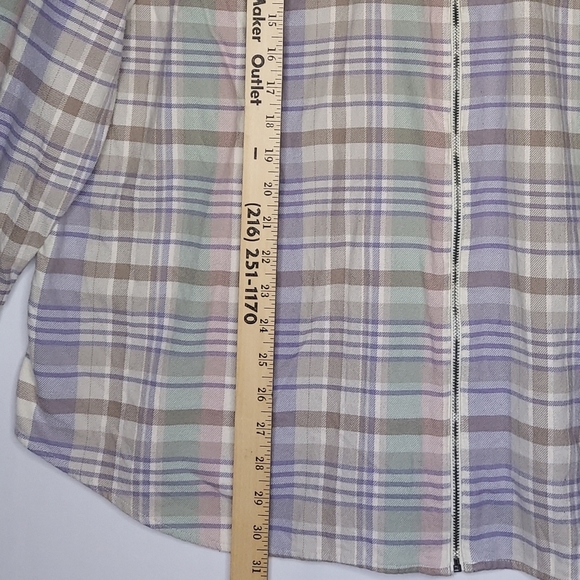 Chaps Flannel Plaid Shirt Women 2XL Zip Collar Purple Beige Pastel Multicolor XX - Picture 4 of 10